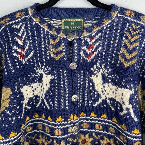 Vintage Dale Of Norway Sweater Cardigan Men’s M Blue Wool Norwegian Deer - Picture 2 of 7